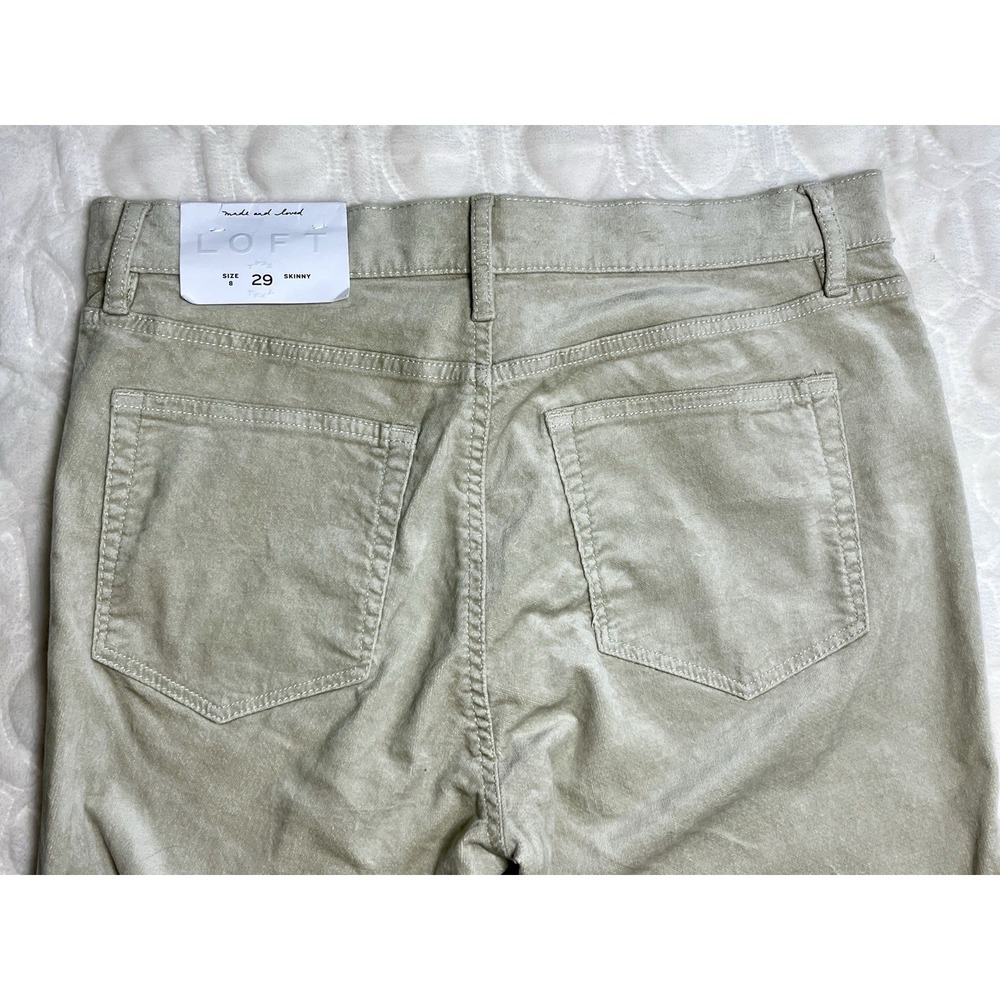 LOFT Crop Skinny Jeans Women 29/8 Cream Velveteen Feel‎ Button Hem Stretch NWT - Picture 5 of 12